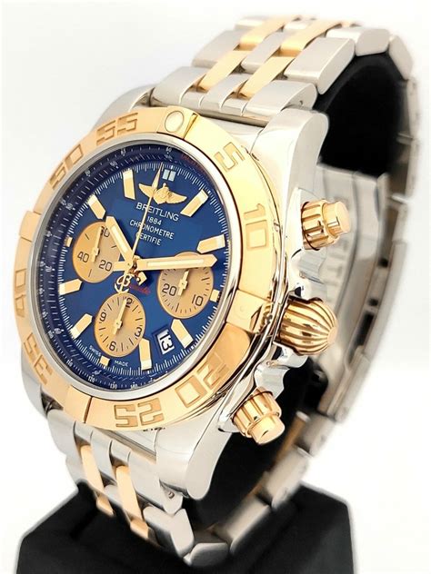 breitling men's two-tone chronomat b01 automatic blue dial bracelet watch|breitling chronomat watch.